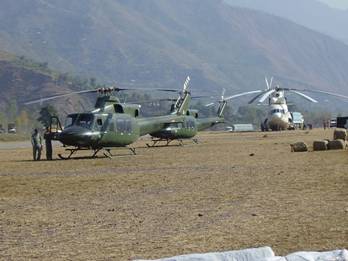 The first helicopter drop